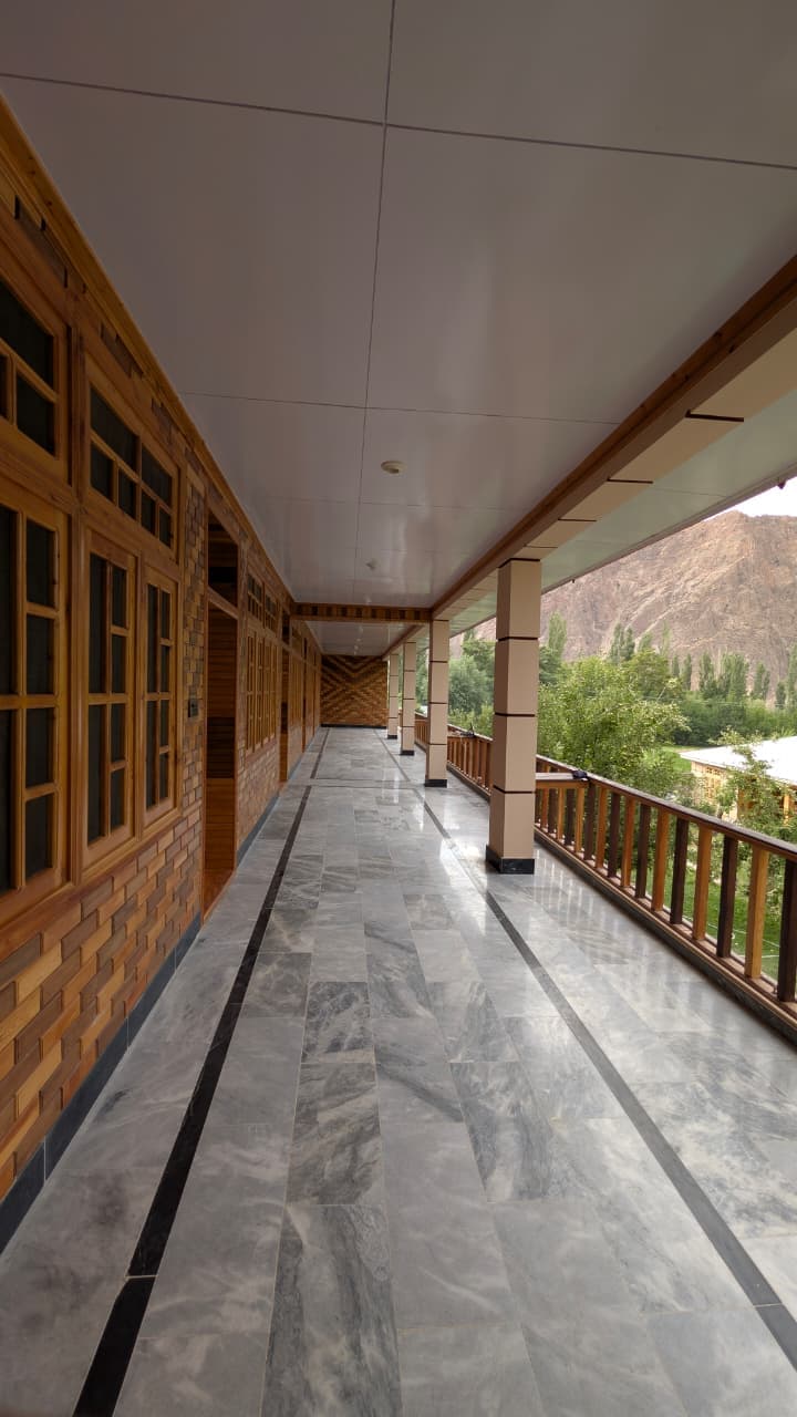 Balcony corridor with mountain views